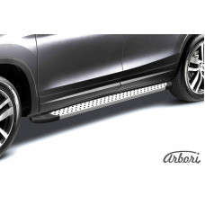 Комплект защиты штатных порогов алюминиевый профиль Arbori "Standart Silver" 1600 серебристая OPEL MOKKA 2013-