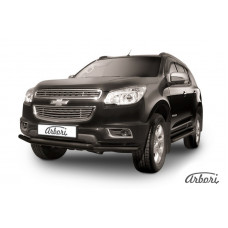 Защита переднего бампера Arbori d57+d57 двойная черная CHEVROLET TRAILBLAZER 2012-