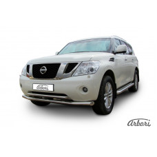 Защита переднего бампера Arbori d76+d57 двойная NISSAN PATROL 2012-2014