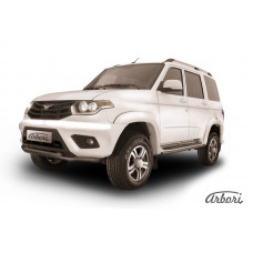 Защита переднего бампера Arbori d57+d57 двойная черная UAZ PATRIOT 2014-