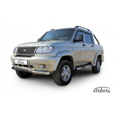Защита переднего бампера Arbori d76+d57 двойная UAZ PATRIOT picap 2007-