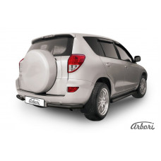 Защита заднего бампера "уголки" Arbori d76+d42 двойные черные TOYOTA RAV-4 2006-2009