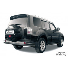 Защита заднего бампера Arbori d76+d42 двойная черная MITSUBISHI PAJERO IV 2006-