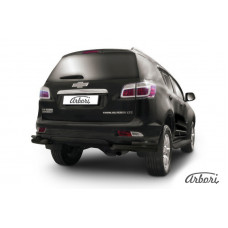 Защита заднего бампера "уголки" Arbori d76+d42 двойные черные CHEVROLET TRAILBLAZER 2012-