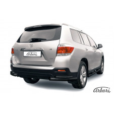 Защита заднего бампера "уголки" Arbori d57+d42 двойные черные TOYOTA HIGHLANDER 2010-2014