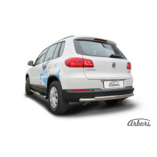Защита заднего бампера Arbori d57+d42 двойная радиусная VOLKSWAGEN TIGUAN 2011-