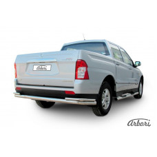 Защита заднего бампера Arbori d76+d42 двойная длинная SSANGYONG Actyon Sport 2013-