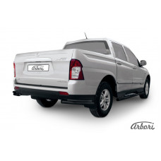 Защита заднего бампера "уголки" Arbori d57+d42 двойные SSANGYONG Actyon Sport 2013-чёрн.